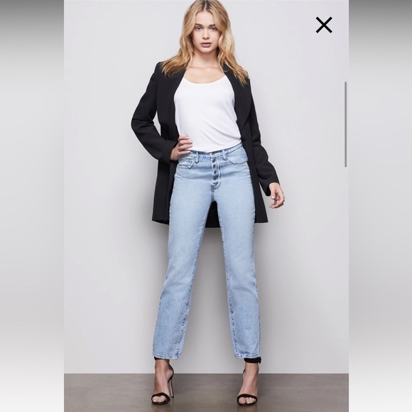 Good AMERICAN Good Vintage Buttons Front Straight Leg Jeans Blue403 Plus Size 30 - Picture 3 of 9